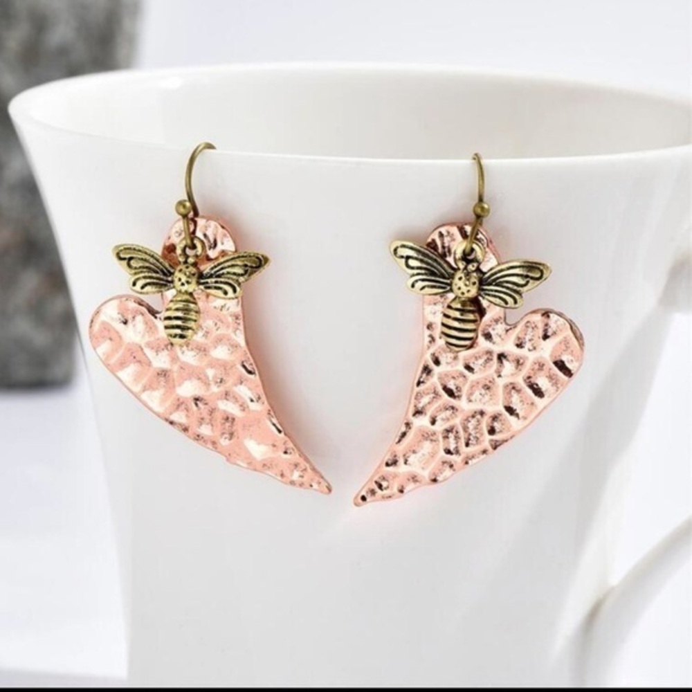 Copper Bee & Heart Earrings BRAND NEW